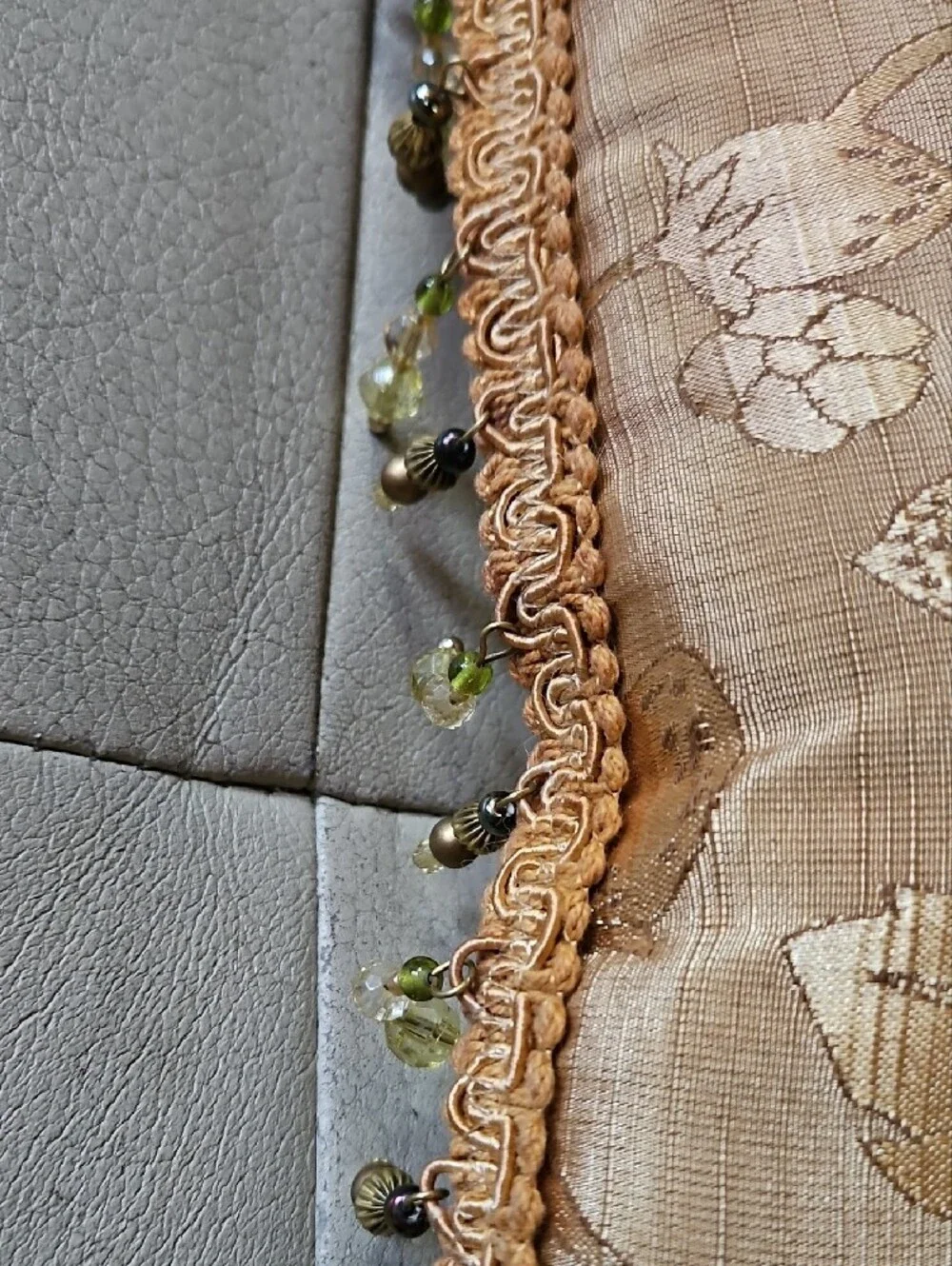 Gold Floral Beaded Accent Pillow Handmade